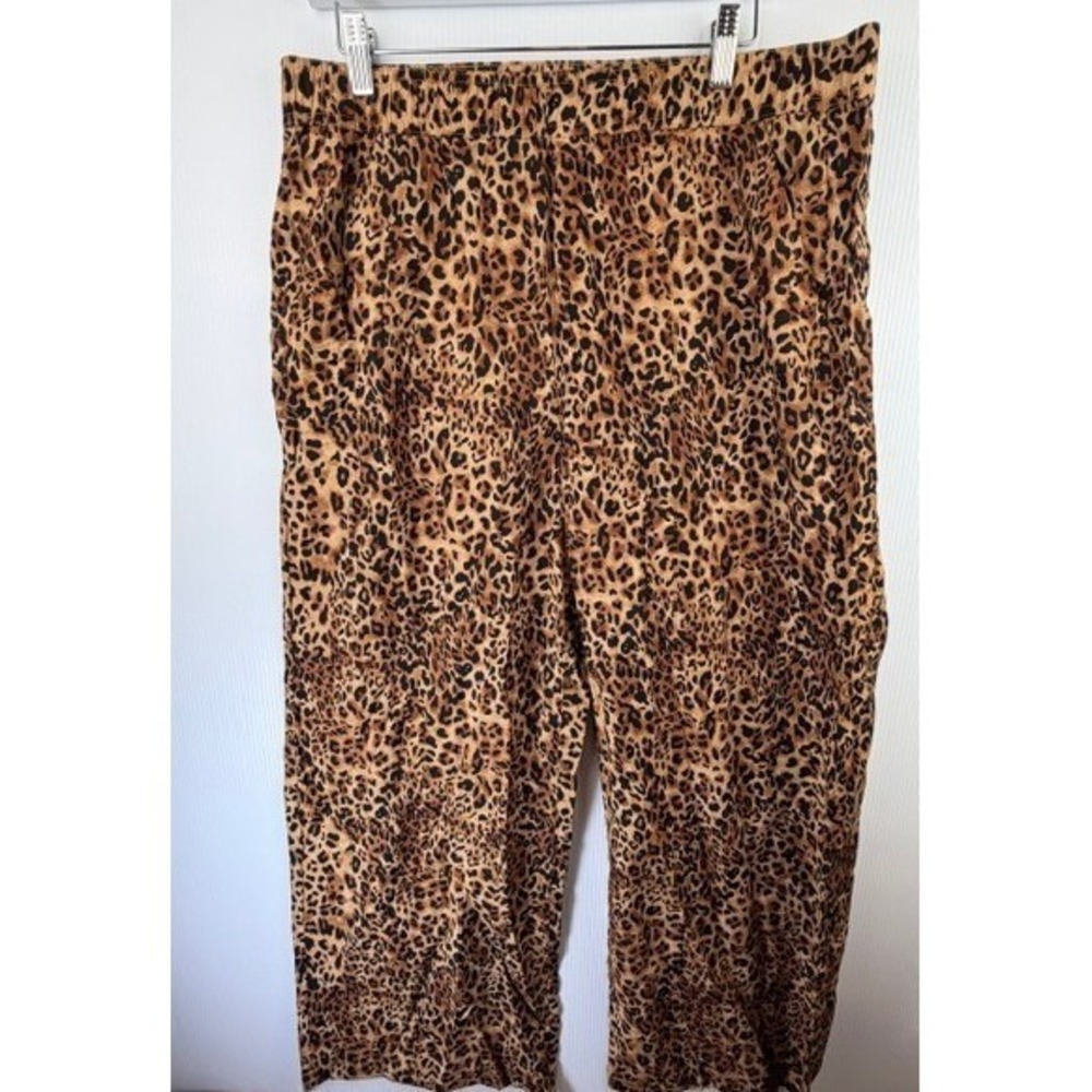 Counterparts Women's Leopard Wide Leg Pants Large Mid Rise Comfy Animal Print